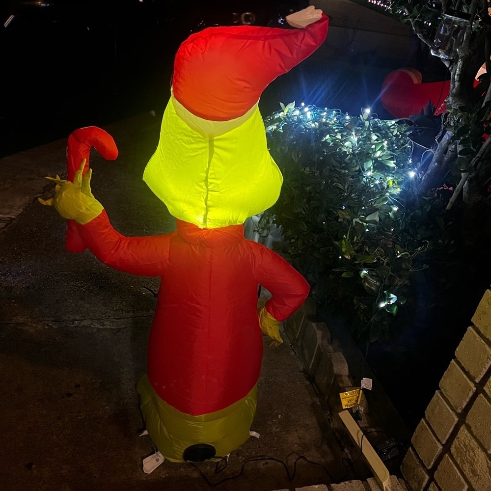 Festive Inflatable Grinch with Santa Hat - Picture 4 of 8
